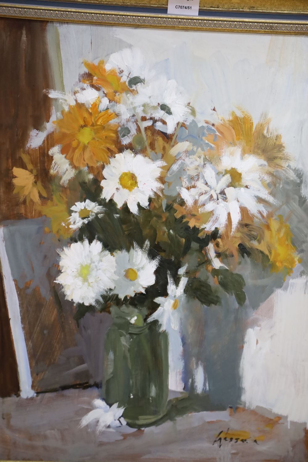 Edward Wesson RI, RBA (1910-1983), oil on board, Daises and Chrysanthemums, signed, 59 x 44cm